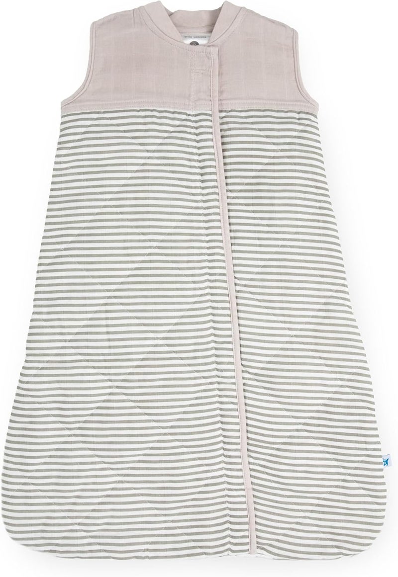 Little Unicorn Cotton Muslin Quilted Sleep Bag - Small, Grey Stripe - Image 1