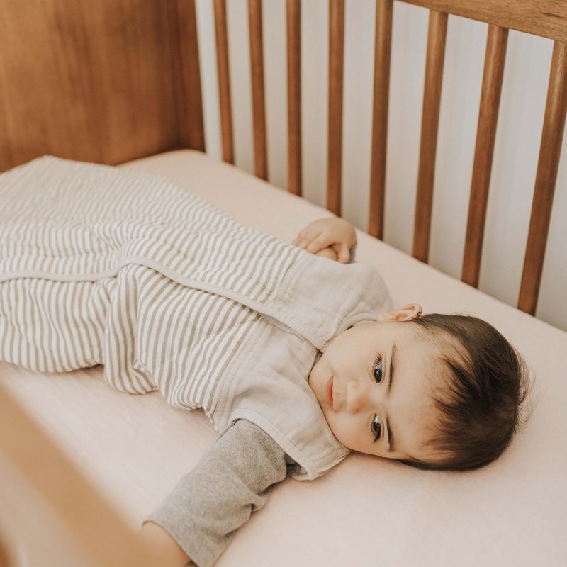 Little Unicorn Cotton Muslin Quilted Sleep Bag - Small, Grey Stripe - Image 5