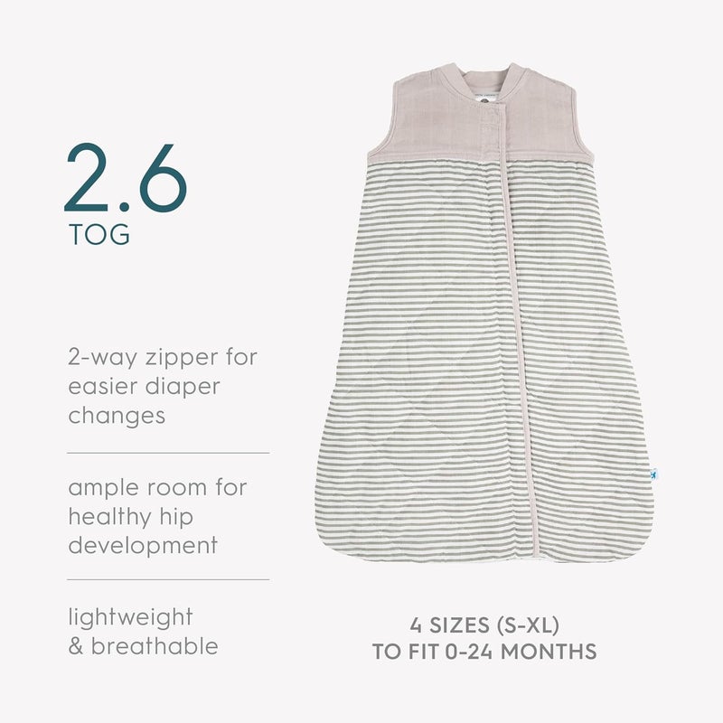 Little Unicorn Cotton Muslin Quilted Sleep Bag - Small, Grey Stripe - Image 4
