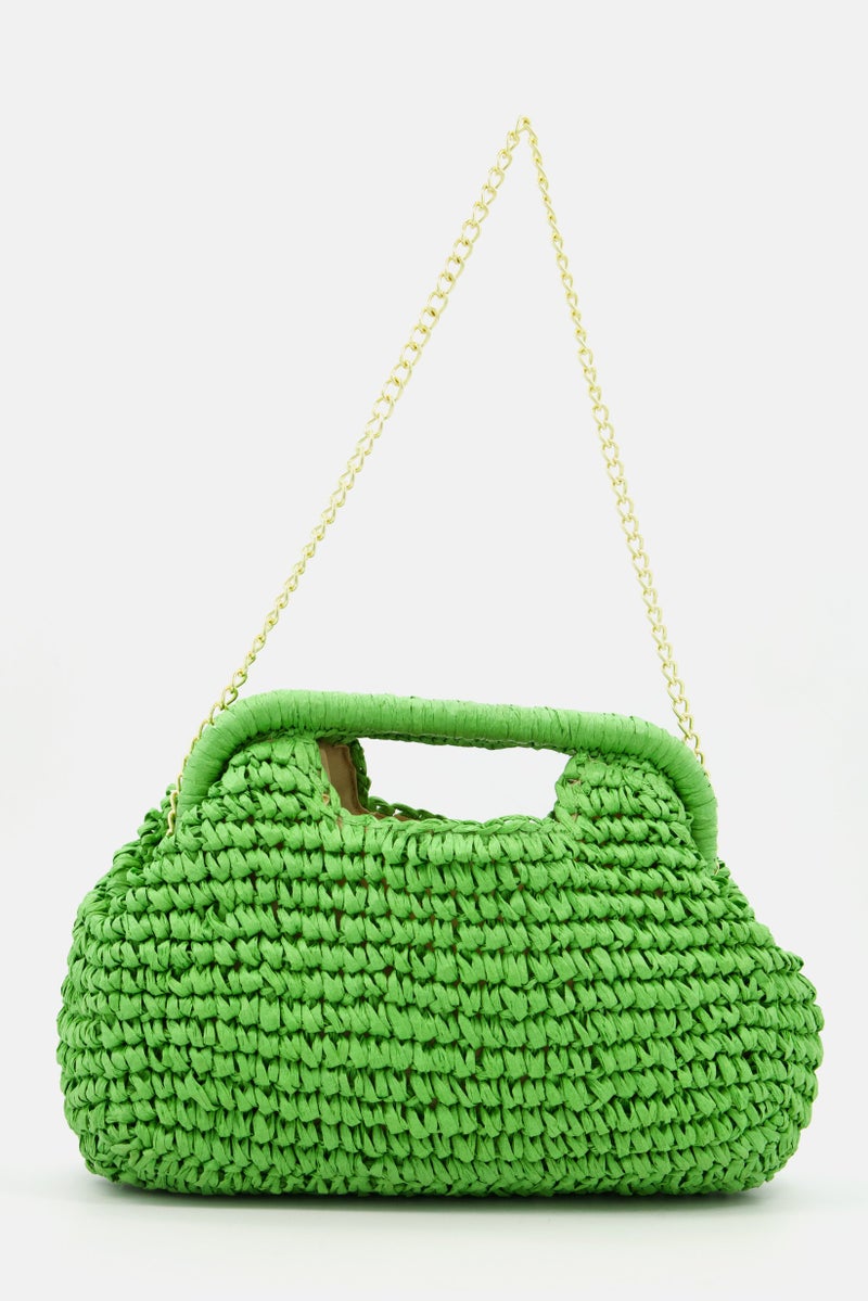 Sol And Mer حقيبة كلاتش نسائية من القش بتصميم مقطوع 24 سم ارتفاع x 34 سم طول x 5 سم عرض، أخضر - Image 2