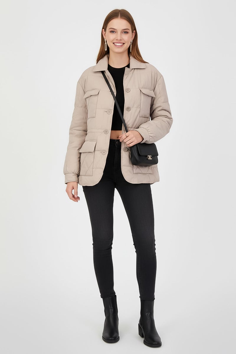 Andrew Marc Women Quilted Puffer Jacket, Taupe - Image 2