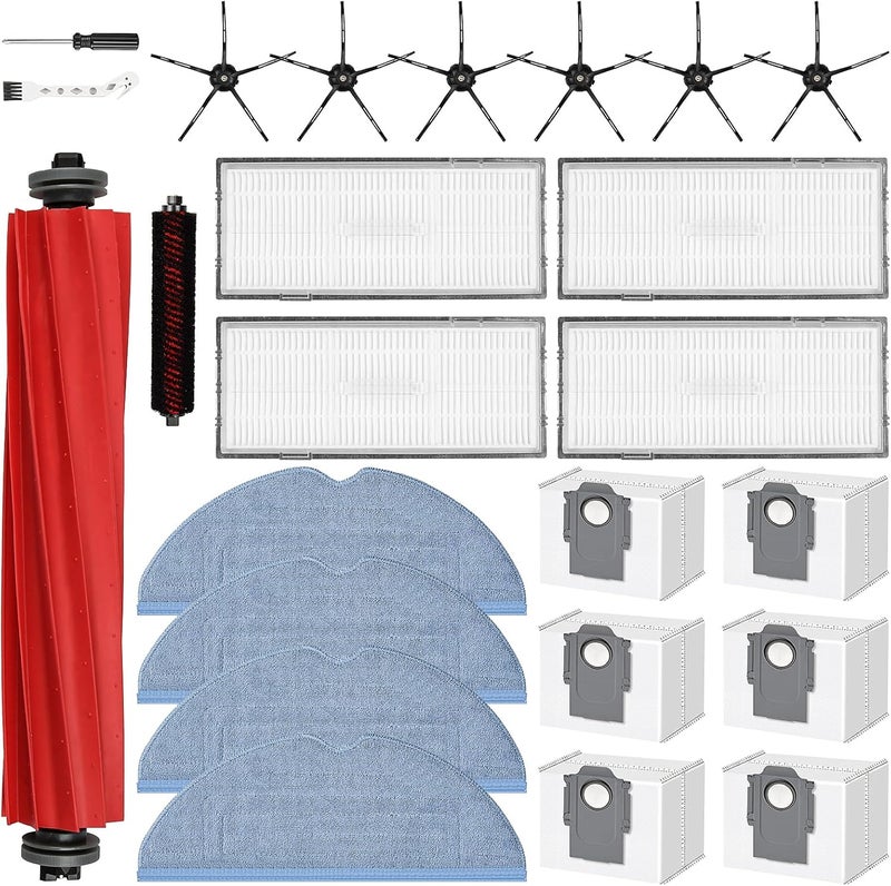 AnDongo 24 Pack Replacement Parts for Roborock S7 MaxV Ultra/S7 Pro Ultra Vacuum | 1 Main Brush, 1 Self-Cleaning Brush, 4 HEPA Filters, 4 Mop Pads, 6 Side Brushes, 6 Dust Bags, 1 Cleaning Brush, 1 Screwdriver - Image 1