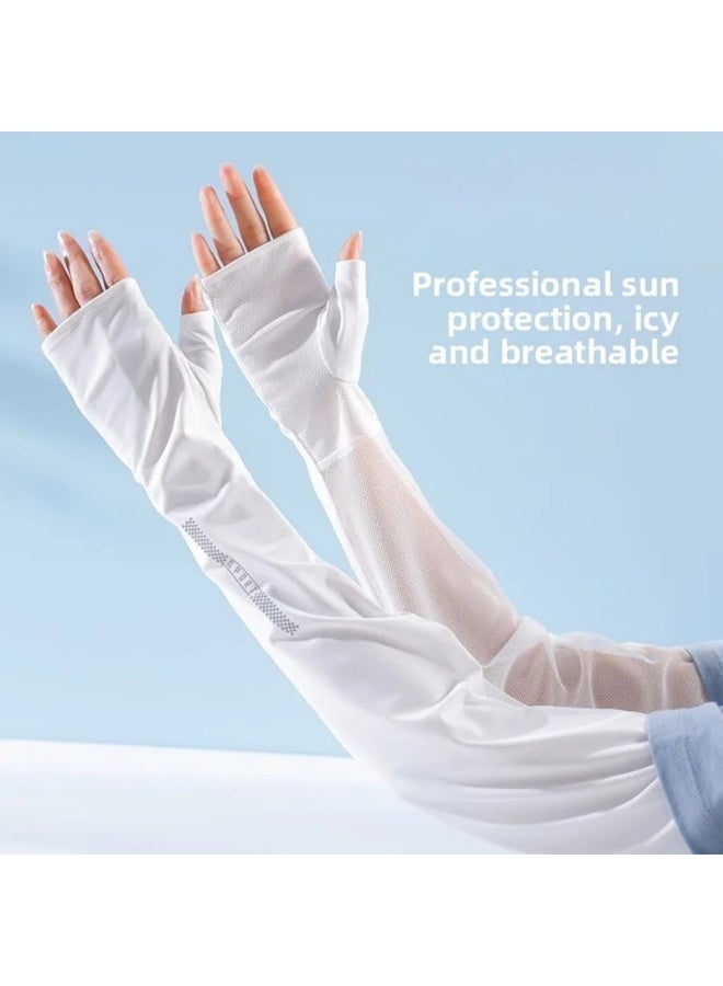 Summer Driving Sun Protection Gloves Women's Half Finger Long Ice Thin Silk Sunscreen Sleeve Covers Cycling Sport Arm Protector - Image 3