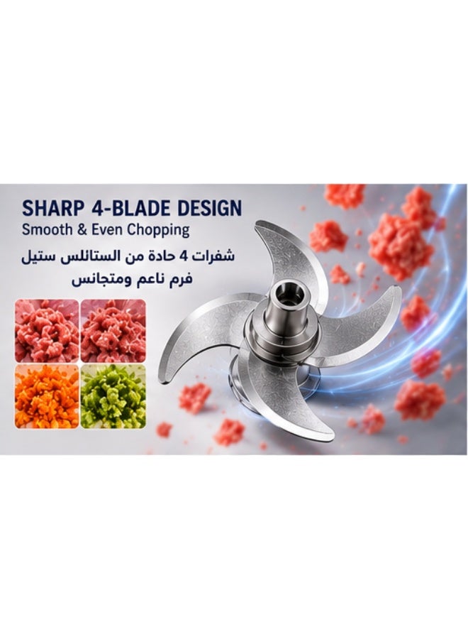 Inabyte 5L Electric Meat Grinder 500W Stainless Steel Food Processor, Multi-Function Meat Mincer with 4 Sharp Blades, Large Capacity Chopper for Meat Vegetables Garlic Nuts and Baby Food - Image 4