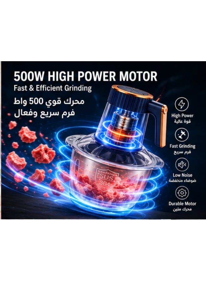 Inabyte 5L Electric Meat Grinder 500W Stainless Steel Food Processor, Multi-Function Meat Mincer with 4 Sharp Blades, Large Capacity Chopper for Meat Vegetables Garlic Nuts and Baby Food - Image 3