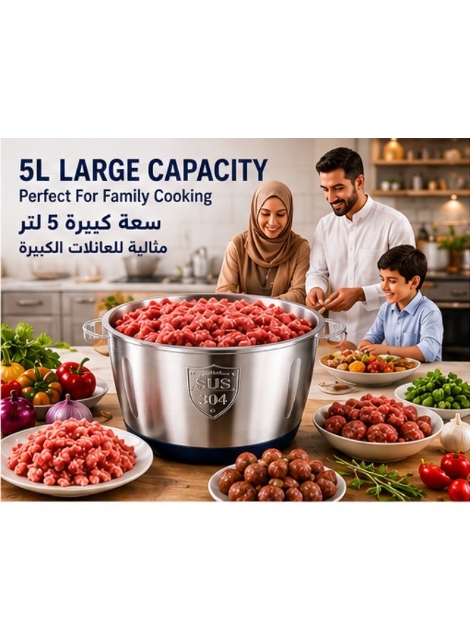 إينابايت فرامة لحم كهربائية 5 لتر 500 واط من الستانلس ستيل، محضر طعام متعدد الاستخدام بشفرات حادة، مفرمة كبيرة للحوم والخضروات والثوم والمكسرات وطعام الأطفال - Image 2