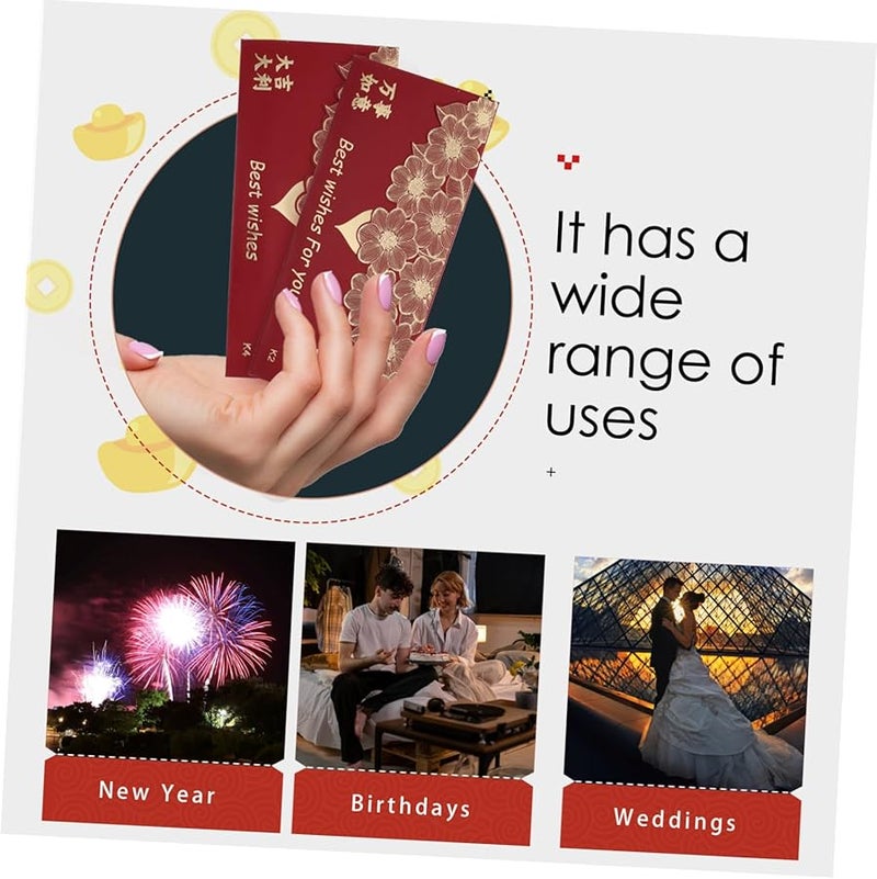 ظروف تقليدية حمراء للعيد الصيني والزفاف 60 قطعة جيوب نقود - Image 4