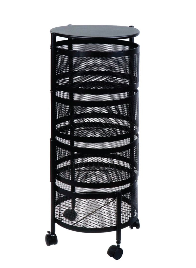 Beram Movable 5-Tier Metal Rack, Circular Rotating Basket, Large Storage Bins, Rust-Resistant, Universal Wheels, Organizer for Kitchen, Bathroom, Office  - Image 1