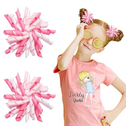 Yxiang 2PCS Pink Korker Bows for Girls 3'' Curly Bow Hair Clip Ribbon Ponytail Bows Alligator Clip Hair Barrette for Girls Toddlers Kids (Pink) - Image 1