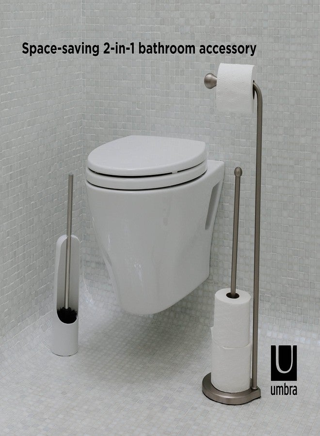 Umbra Teardrop Free Standing Toilet Paper Holder Stand and Holder with Storage for up to 5 TP Rolls, Brushed Nickel - Image 4