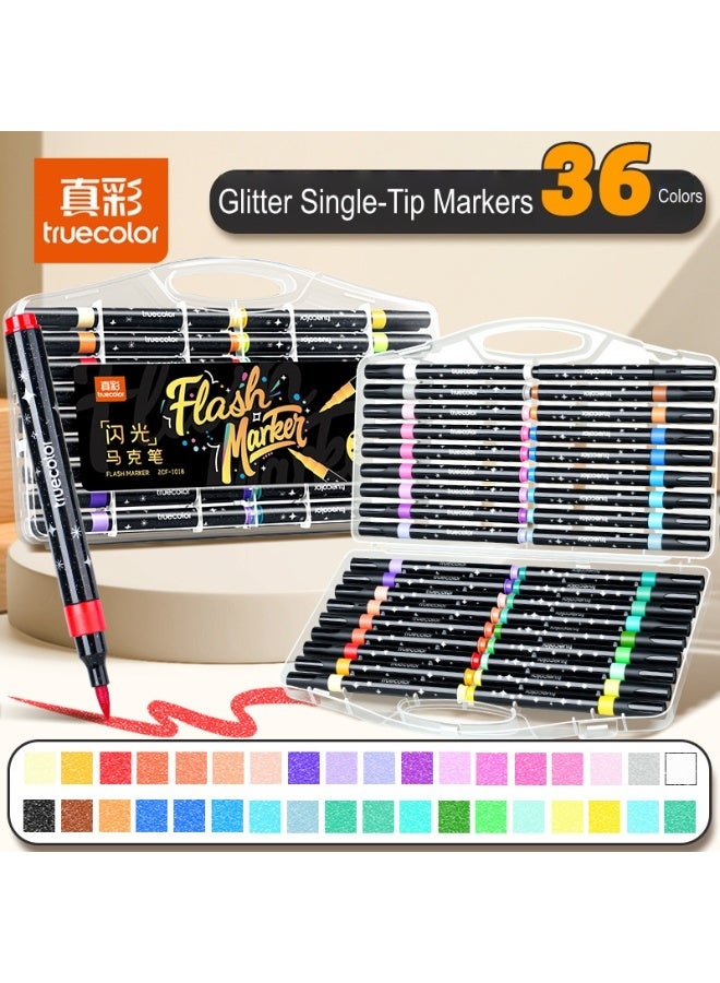 True Color New Elementary School Art Pens, 36-Color Dream Glitter Acrylic Soft-Tip Markers - Image 1