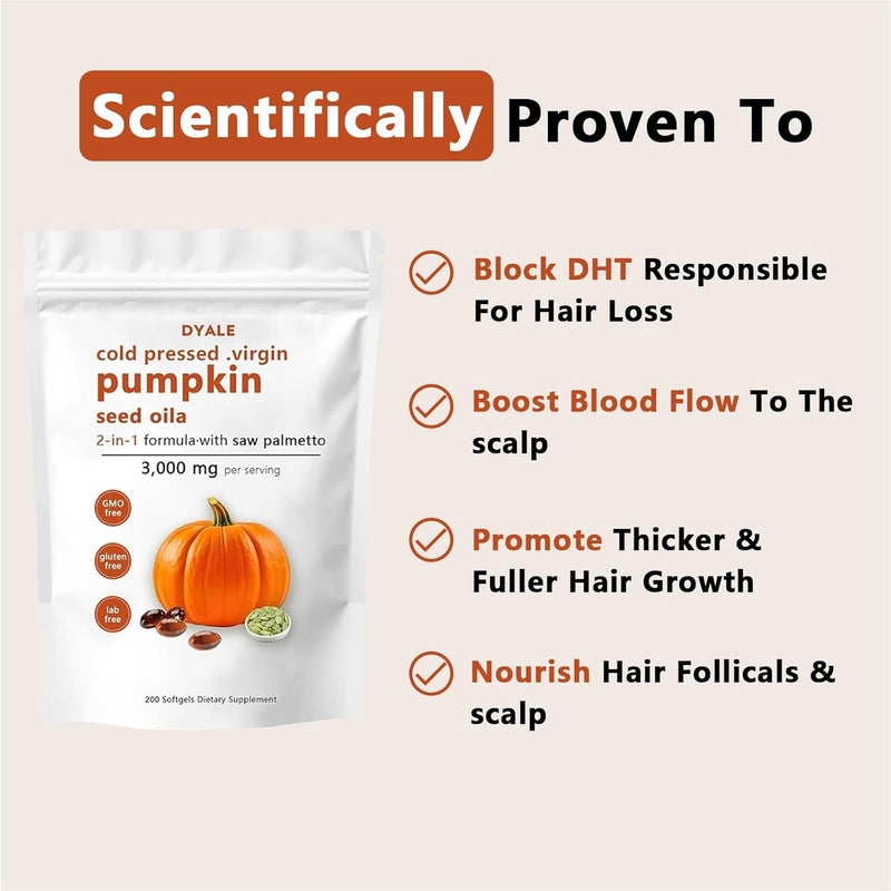 DYALE Pumpkin Seed Oil with Saw Palmetto200 Softgels  Cold Pressed Pure Virgin Oil Essential Fatty Acids  Phytosterols  Supports Hair Urinary Bladder  Prostate Health  NonGMO 1pc - Image 4