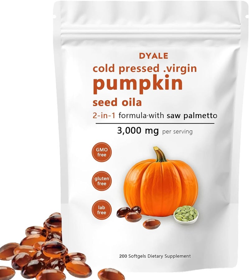 DYALE Pumpkin Seed Oil with Saw Palmetto200 Softgels  Cold Pressed Pure Virgin Oil Essential Fatty Acids  Phytosterols  Supports Hair Urinary Bladder  Prostate Health  NonGMO 1pc - Image 1