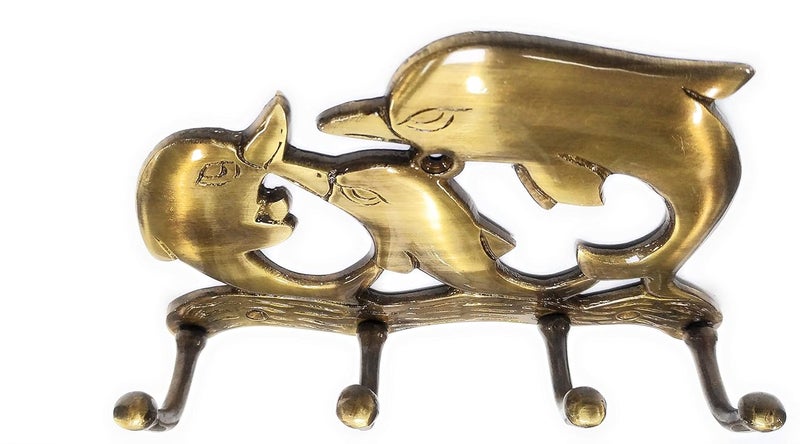 FAPBADRI Brass Keyholder Dolphin Design for WallHome DecorOffice Decor Antique Finish Screws and Wallplugs Included - Image 3