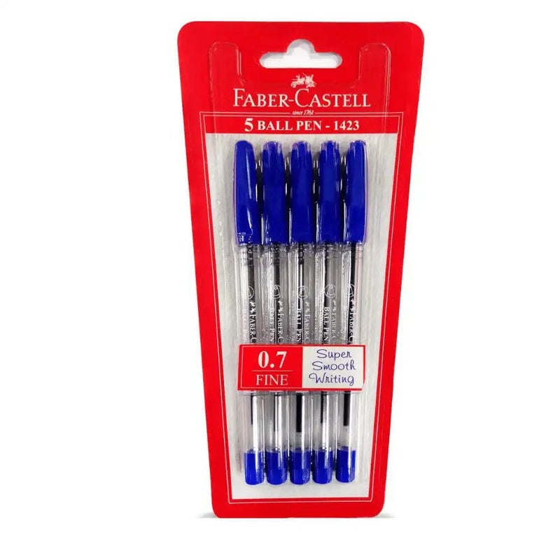 Faber Castell Super Smooth Writing Fine Ball Pen 0.7mm Blue- 5pcs