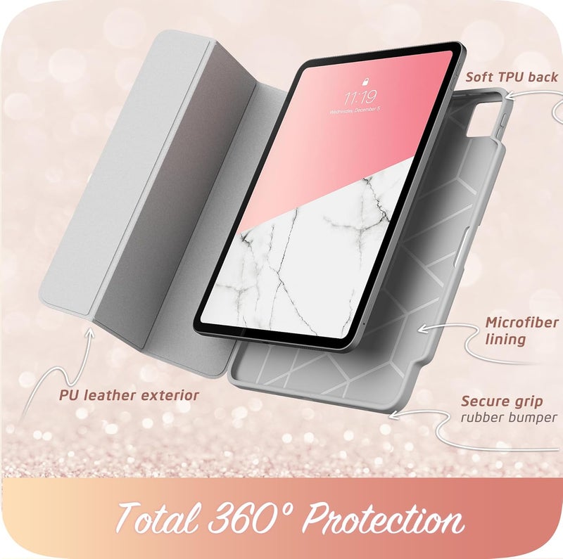 آي-بلاسون غلاف لآيباد برو 11 بوصة 2024 مع حامل القلم، [حامل ثلاثي رفيع] [نوم/استيقاظ تلقائي]، غلاف آيباد برو M4 واقي من TPU الناعم لآيباد برو 11 بوصة M4، سلسلة Cosmo، رخامي - Image 3