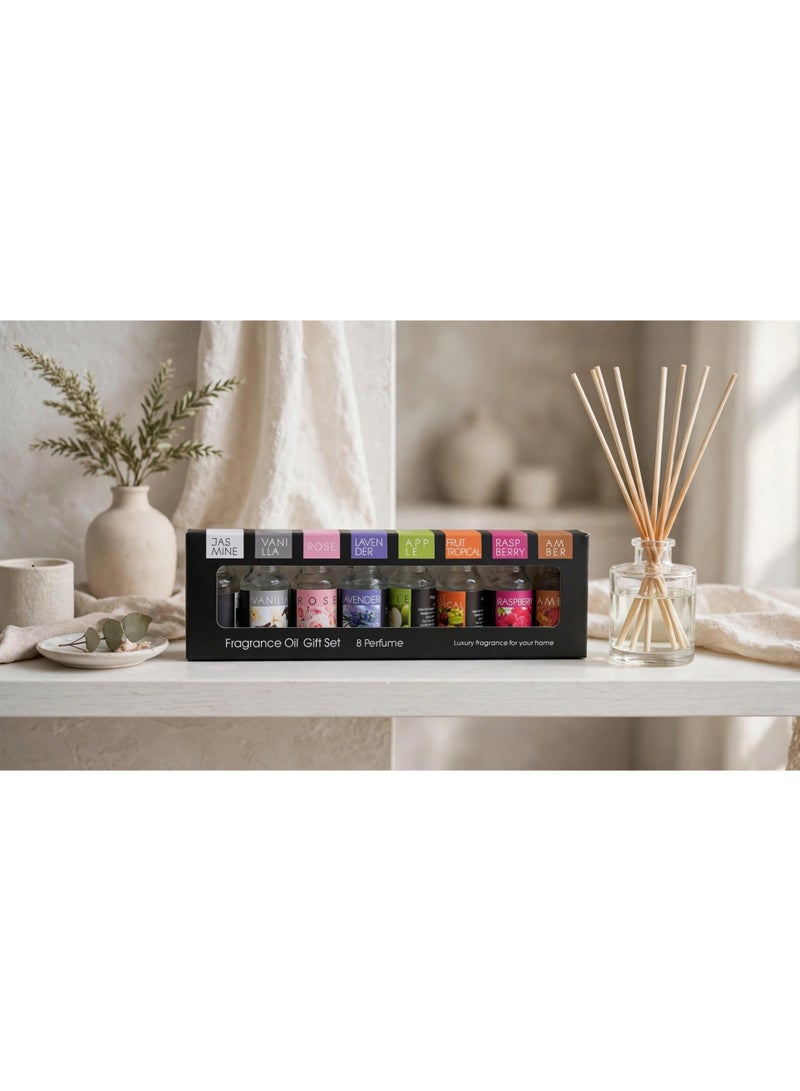 Jasmine 8-Piece Premium Fragrance Oil Collection for a Beautifully Scented Home Transform your home with eight versatile fragrances, from romantic Rose and soothing Lavender to sweet Vanilla, refreshing Apple, fruity Raspberry, Tropical Fruit, warm Amber, and elegant Jasmine. - Image 3