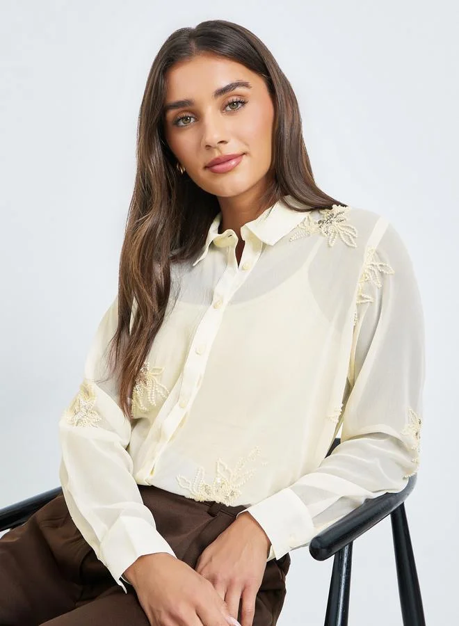 Styli Off-White Embroidered Long Sleeve Shirt