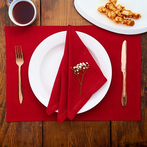 Rustique Linens 100% Cotton Cloth Napkins – Set of 6 Large 46x46 cm | Recycled & Eco-Friendly | Soft, Absorbent Dinner Napkins for Dining Table & Kitchen | Hem Stitched | Crimson Red - Image 1