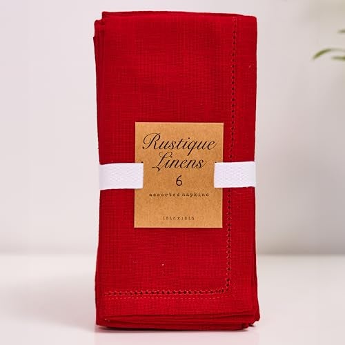 Rustique Linens 100% Cotton Cloth Napkins – Set of 6 Large 46x46 cm | Recycled & Eco-Friendly | Soft, Absorbent Dinner Napkins for Dining Table & Kitchen | Hem Stitched | Crimson Red - Image 4