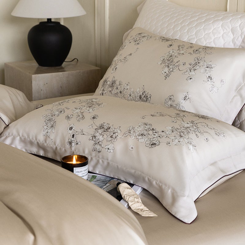 Green Tang Beige Duvet Cover Set - Modern Minimalist Lyocell Bedding - Summer Collection - Image 4