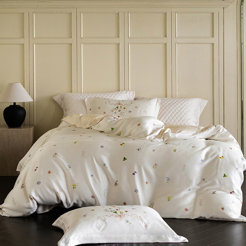 Green Tang Beige Duvet Cover Set - Modern Minimalist Lyocell Bedding - Summer Collection - Image 1