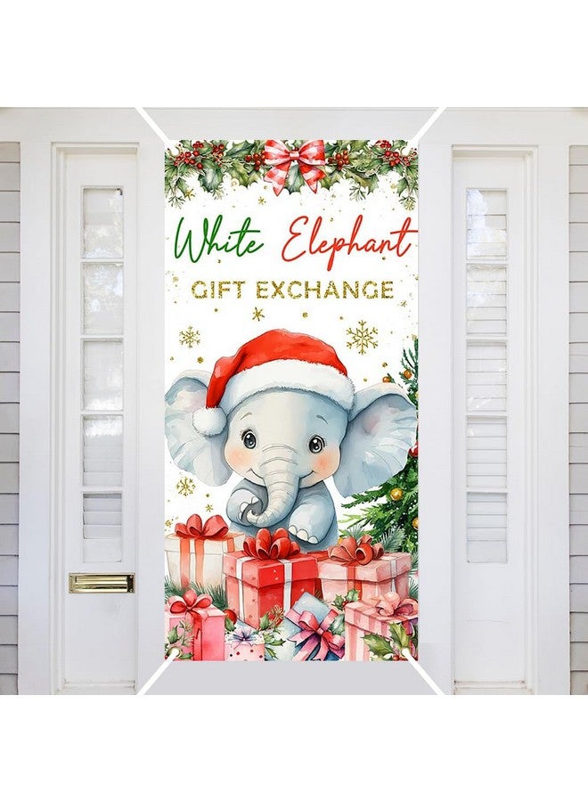 Ticuenicoa White Elephant Gift Exchange Door Cover Merry Christmas Door Banner Decorations Xmas Snowflake Hanging Covers Christmas Eve Porch Sign Banners for Front Door Indoor Outdoor Party Decor - Image 1