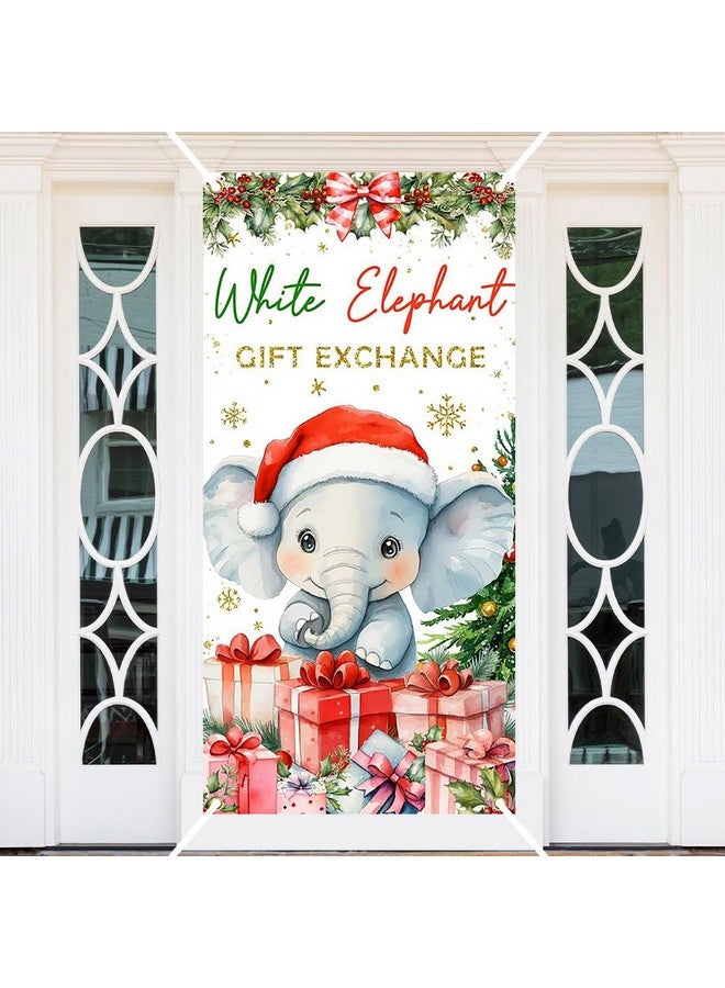 Ticuenicoa White Elephant Gift Exchange Door Cover Merry Christmas Door Banner Decorations Xmas Snowflake Hanging Covers Christmas Eve Porch Sign Banners for Front Door Indoor Outdoor Party Decor - Image 3