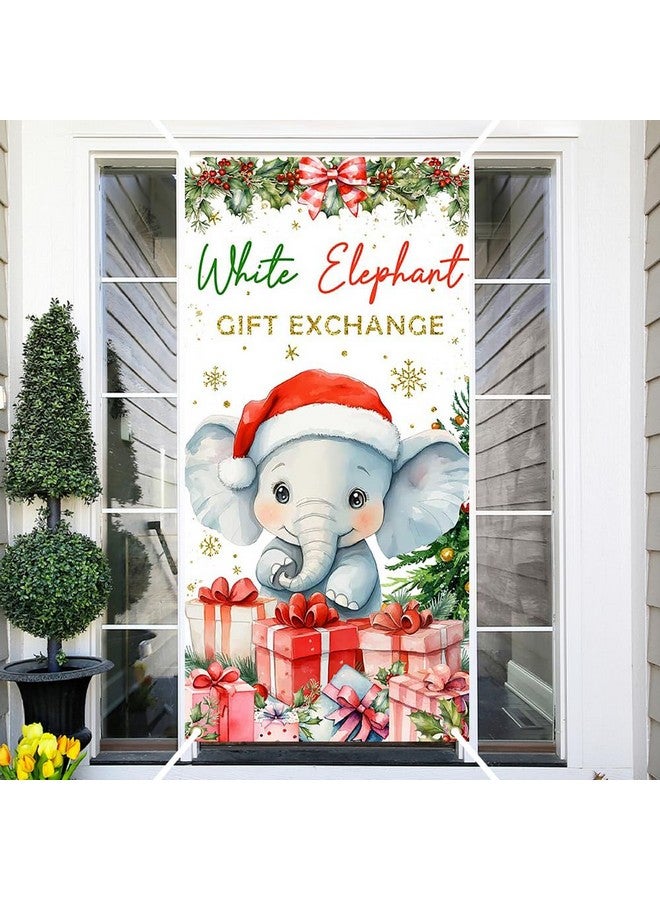 Ticuenicoa White Elephant Gift Exchange Door Cover Merry Christmas Door Banner Decorations Xmas Snowflake Hanging Covers Christmas Eve Porch Sign Banners for Front Door Indoor Outdoor Party Decor - Image 2