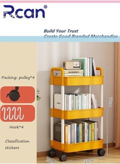 Rcan Removable 3 Tier Storage Rack Stackable Roller Trolley Kids Toy Storage Box Plastic Floor Standing Bookshelf Kindergarten Classification Rack Bedroom Kitchen Bathroom Storage Organizer  - Image 3