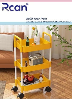 Rcan Removable 3 Tier Storage Rack Stackable Roller Trolley Kids Toy Storage Box Plastic Floor Standing Bookshelf Kindergarten Classification Rack Bedroom Kitchen Bathroom Storage Organizer  - Image 1