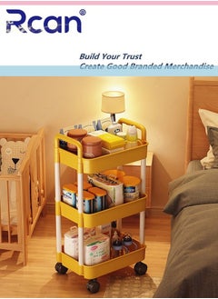 Rcan Removable 3 Tier Storage Rack Stackable Roller Trolley Kids Toy Storage Box Plastic Floor Standing Bookshelf Kindergarten Classification Rack Bedroom Kitchen Bathroom Storage Organizer  - Image 5