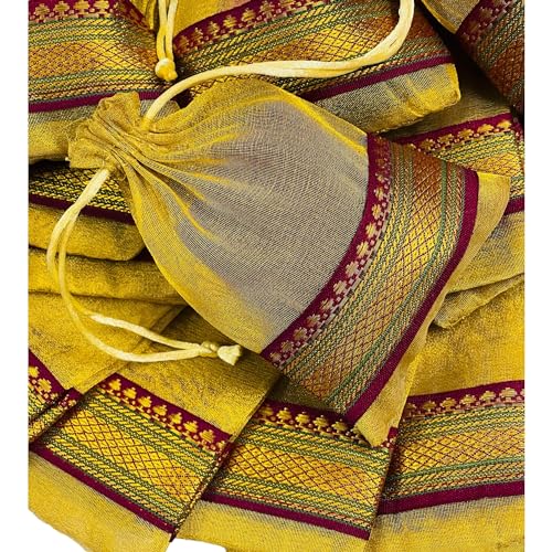 KRIWIN Pack of Thirty Small Size Silk Organza Potli Gift Bags Coin Bags(15 X 10 cm) Drawstring Closure (Gold) - Image 4