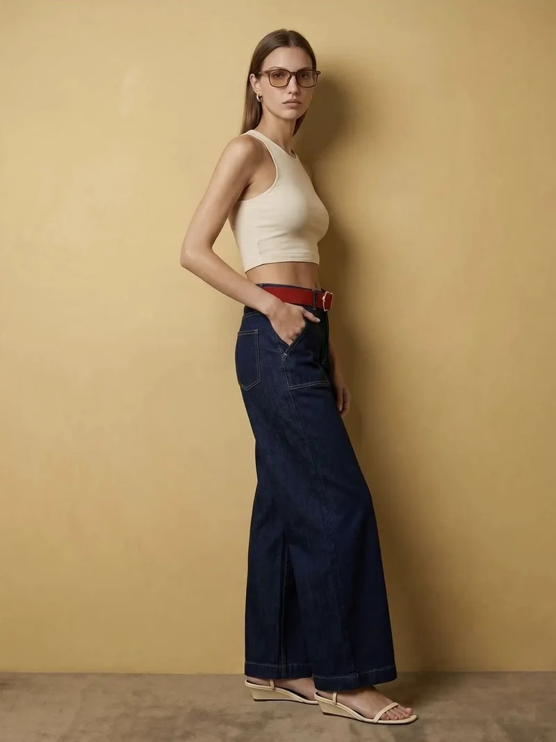ديلفين DILVIN Ribbed Sleeveless Crop Blouse