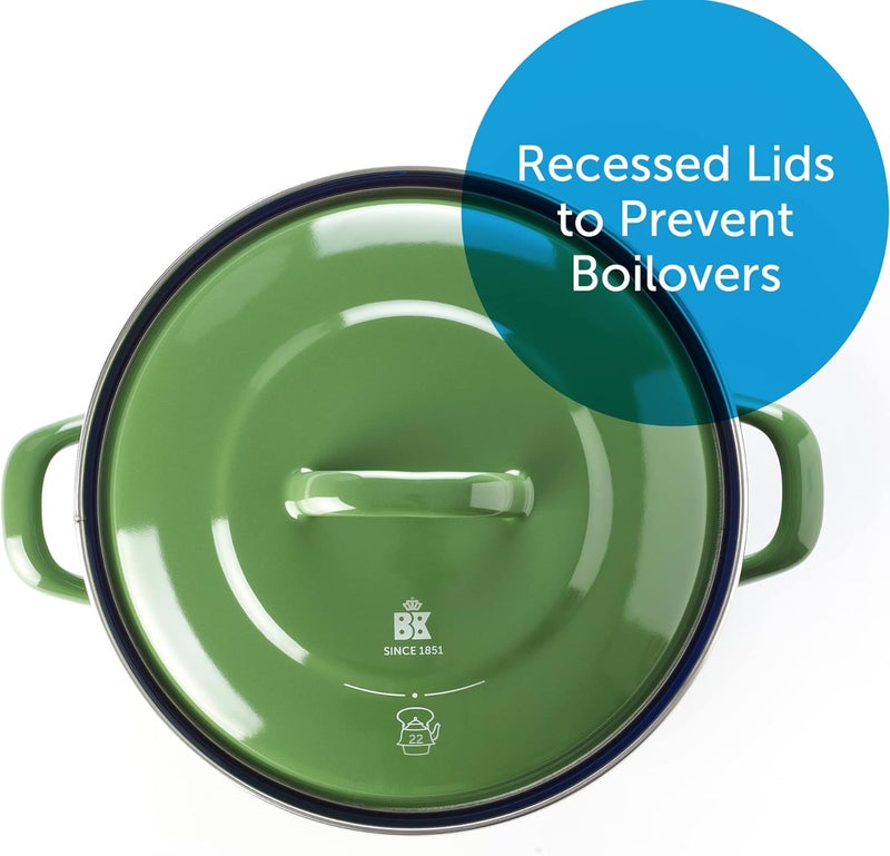 BK Indigo Dutch Heritage Round German Enamelled Casserole with Lid with PFAS-Free Ceramic Non-Stick Coating, 22 cm/3.3 Litre, Induction, Dishwasher Safe, Oven Safe, Green - Image 5