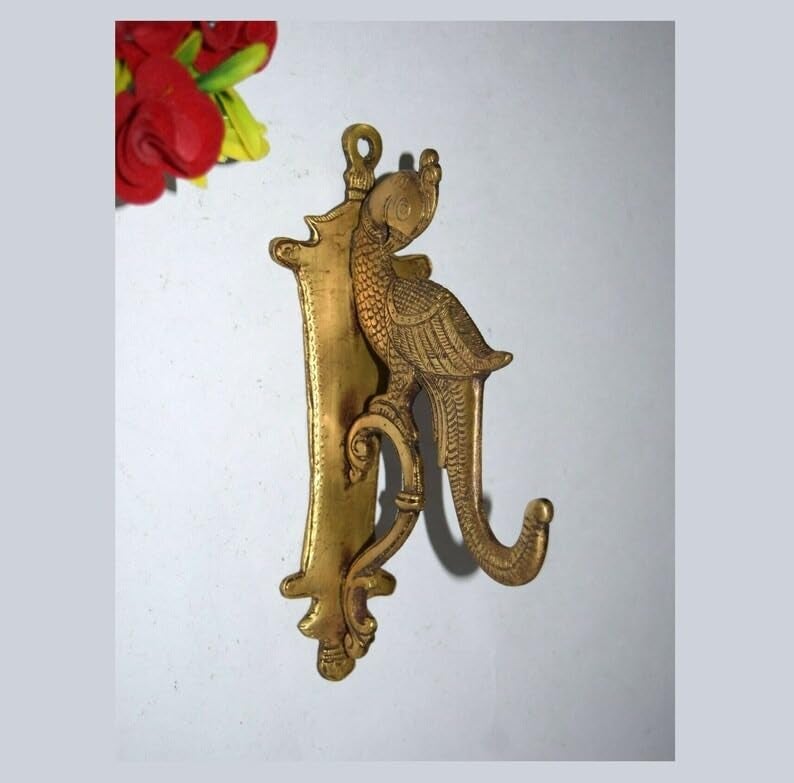 Das Traders Brass Parrot Wall Hook | Echo Bird Wall Towel Hanger | Peacock Shape Bathroom Wall Decor - Image 1