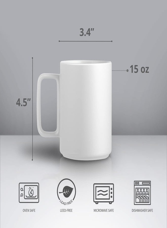 إي-ليو طقم أكواب شاي وقهوة من البورسلين من إي-ليو، أكواب كبيرة سعة 15 أونصة للقهوة والشاي والكاكاو والمشروبات الساخنة، طقم من 6 قطع، أبيض - Image 2