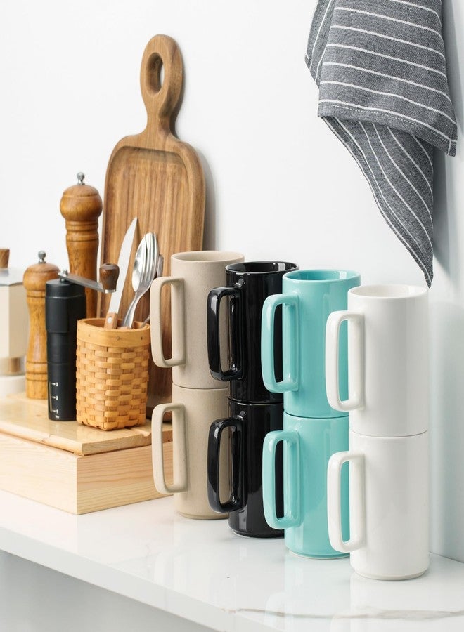 إي-ليو طقم أكواب شاي وقهوة من البورسلين من إي-ليو، أكواب كبيرة سعة 15 أونصة للقهوة والشاي والكاكاو والمشروبات الساخنة، طقم من 6 قطع، أبيض - Image 3