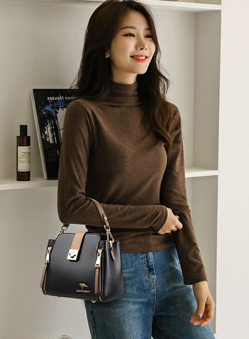 Moovant Ladies Retro Shoulder Bag, Soft PU Leather Handbag, Women's Crossbody Bag, Durable Bucket Bag, Black  - Image 2