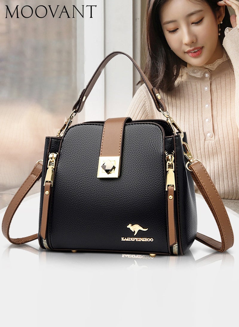 Moovant Ladies Retro Shoulder Bag, Soft PU Leather Handbag, Women's Crossbody Bag, Durable Bucket Bag, Black  - Image 1