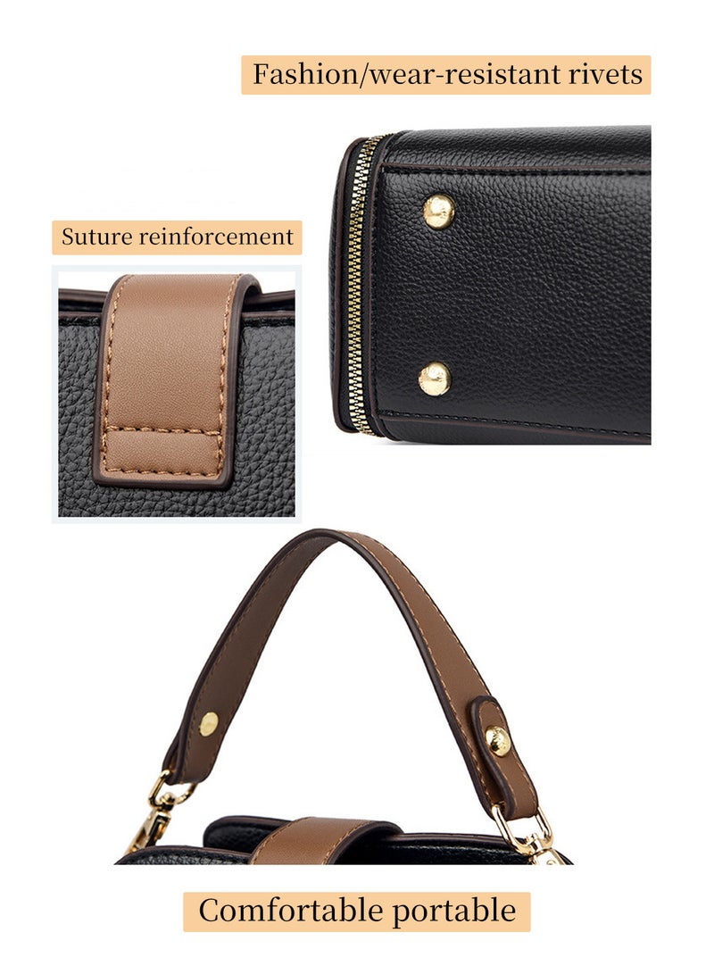 Moovant Ladies Retro Shoulder Bag, Soft PU Leather Handbag, Women's Crossbody Bag, Durable Bucket Bag, Black  - Image 5
