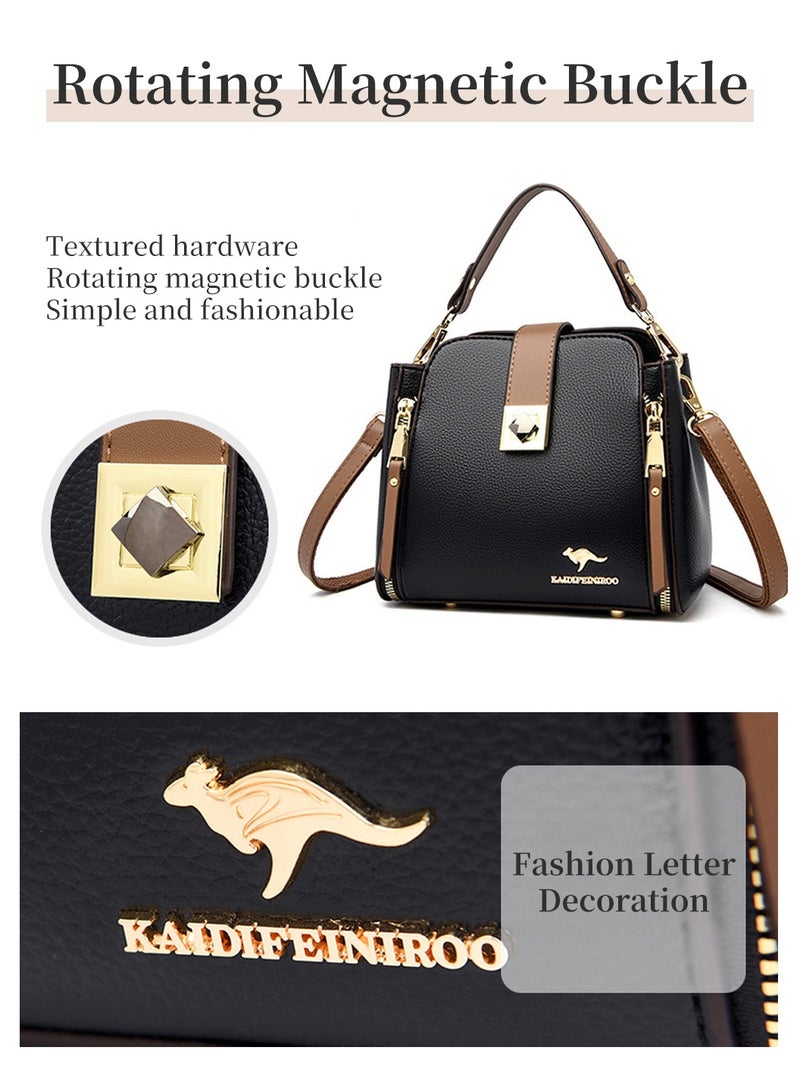 Moovant Ladies Retro Shoulder Bag, Soft PU Leather Handbag, Women's Crossbody Bag, Durable Bucket Bag, Black  - Image 4