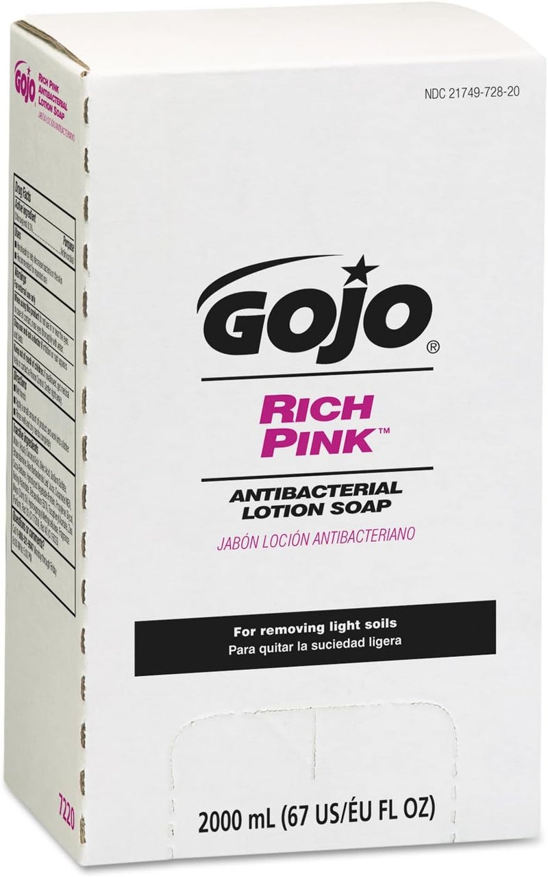GOJO RICH PINK Antibacterial Lotion Soap 2000 mL Lotion Soap Refill PRO TDX PushStyle Dispenser Pack of 4  722004