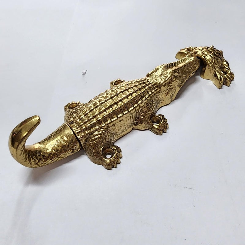 Vintage Solid Gold Alligator Cabinet Slide Bolt Lock — Handmade Rustic Crocodile Design Window Door Latch Heavy Duty 16 cm 6.1/4 Inch Small Old Style Hardware - Image 4