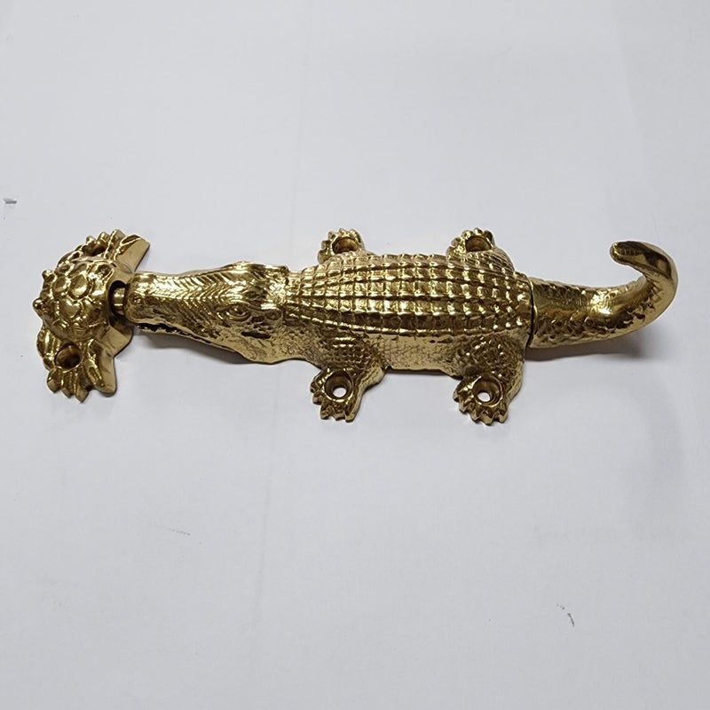 Vintage Solid Gold Alligator Cabinet Slide Bolt Lock — Handmade Rustic Crocodile Design Window Door Latch Heavy Duty 16 cm 6.1/4 Inch Small Old Style Hardware - Image 3