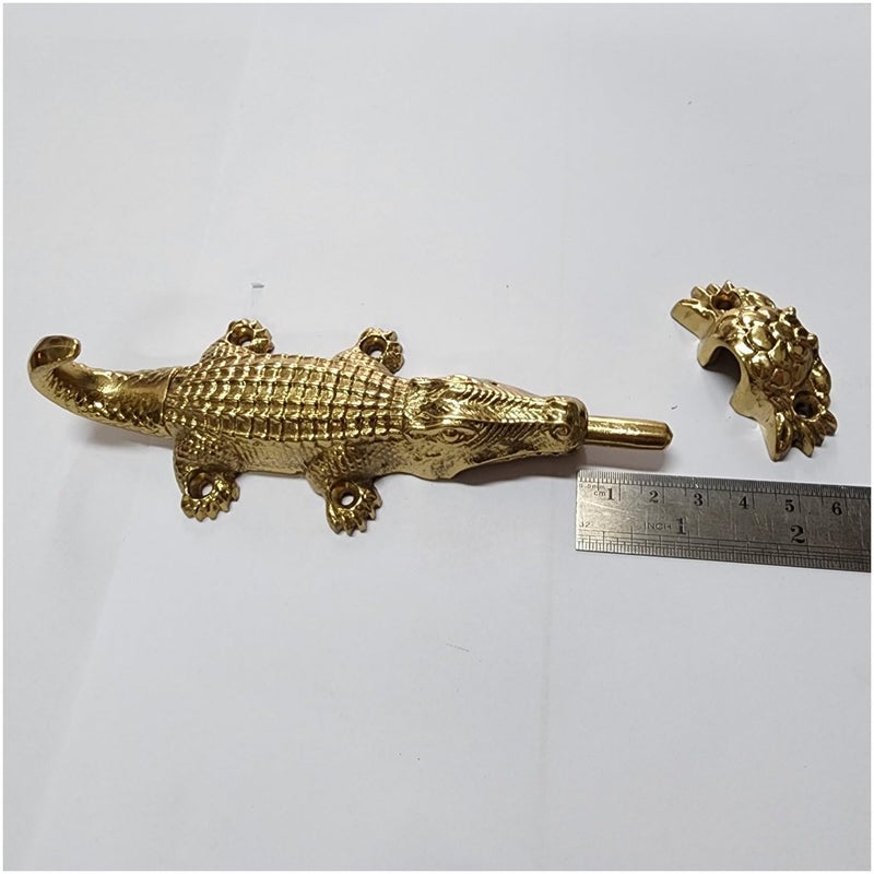 Vintage Solid Gold Alligator Cabinet Slide Bolt Lock — Handmade Rustic Crocodile Design Window Door Latch Heavy Duty 16 cm 6.1/4 Inch Small Old Style Hardware - Image 5