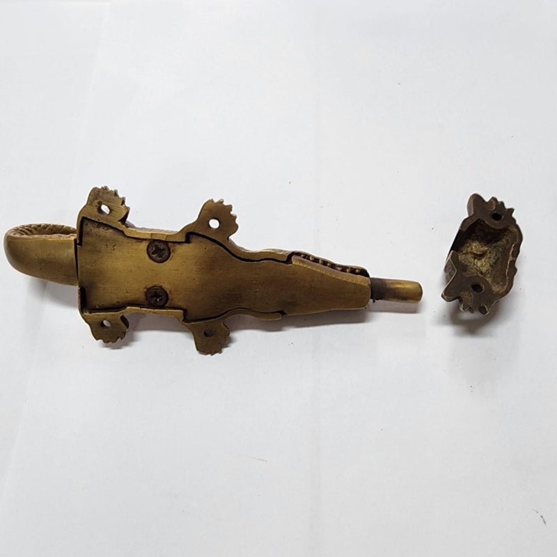 Vintage Solid Gold Alligator Cabinet Slide Bolt Lock — Handmade Rustic Crocodile Design Window Door Latch Heavy Duty 16 cm 6.1/4 Inch Small Old Style Hardware - Image 2