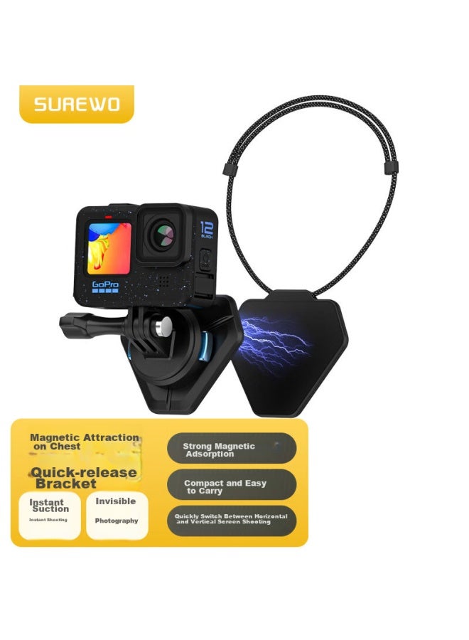 Surewo Magnetic Mount For Dji Action 5 Pro, Quick-release Neck Strap, Chest Mount, Car Mount, Compatible With Action 4 3 Accessories - Image 1