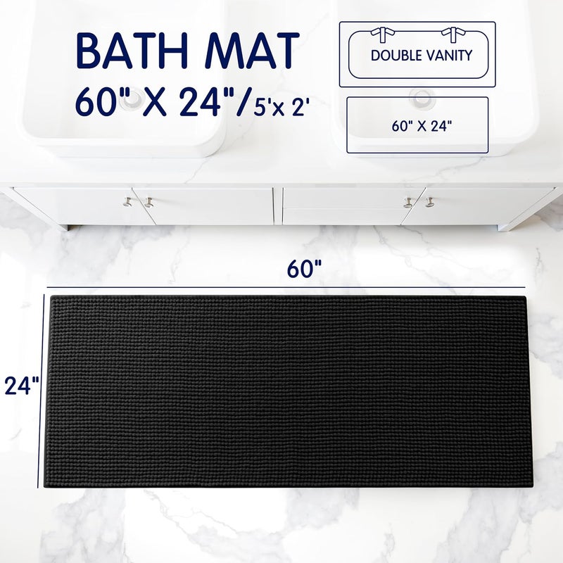 subrtex Bathroom Rugs, 24" x 60" Chenille Bath Rug Soft Short Plush Bath Mat Soft Shower Mat Water Absorbent Shower Mat Quick Dry Machine Washable, Black - Image 2
