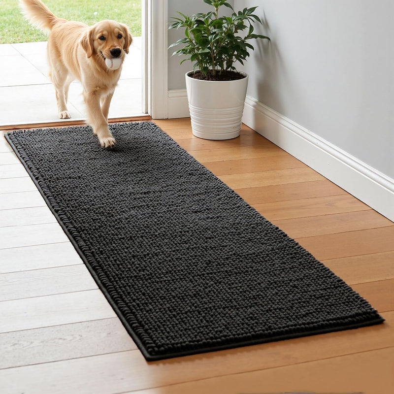 subrtex Bathroom Rugs, 24" x 60" Chenille Bath Rug Soft Short Plush Bath Mat Soft Shower Mat Water Absorbent Shower Mat Quick Dry Machine Washable, Black - Image 1